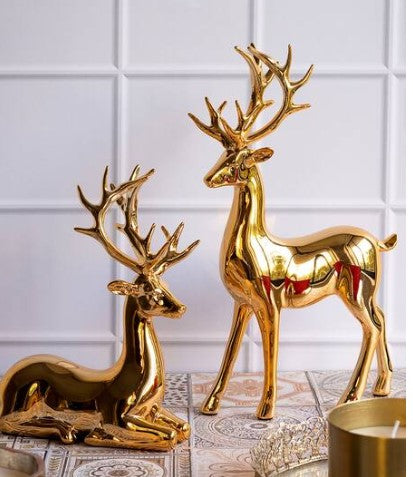 Gold Ceramic Gilded Reindeers