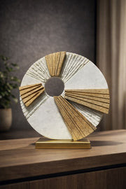 Abstract Marble & Wood Circular Sculpture
