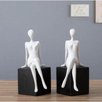 Load image into Gallery viewer, White & Black Fibre Lady On A Block Showpiece