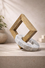 Load image into Gallery viewer, Geometric Wood & Marble Ring Sculpture – Modern Décor Accent