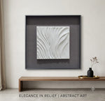 Load image into Gallery viewer, Modern 3D Abstract Leaf Wall Art – White Textured Relief with Black Frame