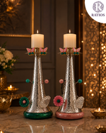 Load image into Gallery viewer, Floral Bloom Hammered Metal Candle Holder Set of 2