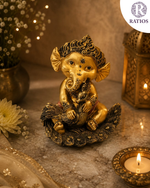 Load image into Gallery viewer, RATIOS Golden Baby Ganesha with Peacock Feather Idol | Divine Blessing Home Decor Showpiece