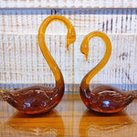 Load image into Gallery viewer, Glass Pair of Brown Swan Showpiece  (Set of 2)