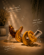 Load image into Gallery viewer, Amber Glass Knot Sculpture Set of 2 – Modern Artistic Glass Table Décor | Luxury Handcrafted Decorative Showpieces