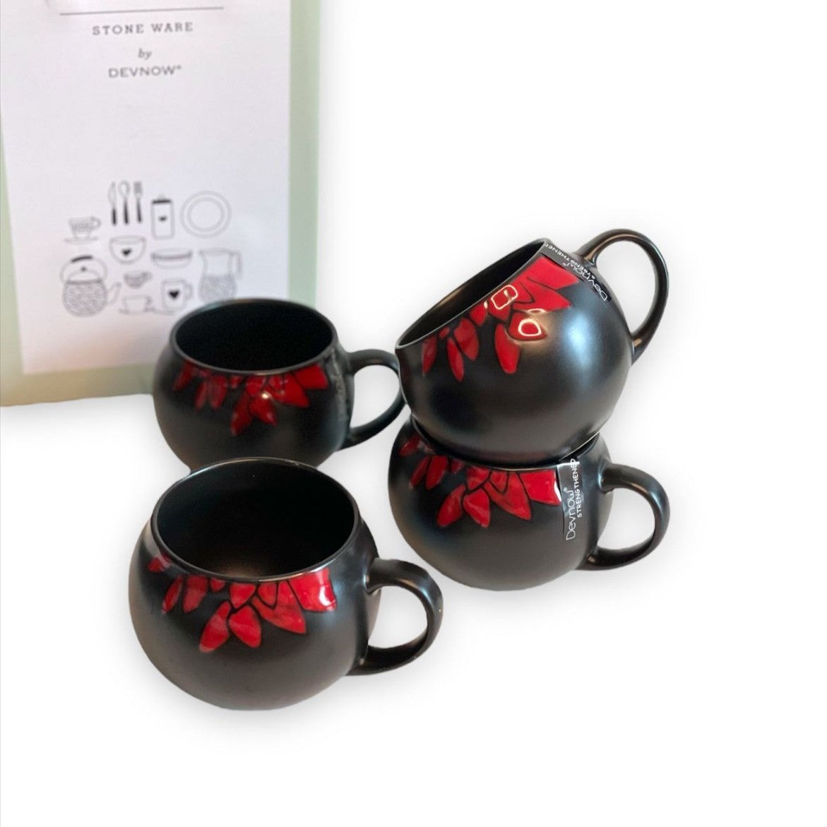 PORCELAIN Mug Set Red And Black (Set Of 6)