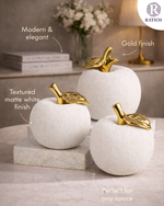 Load image into Gallery viewer, Cream Textured Apple Décor with Gold Finish Leaf – Elegant Luxury Accent