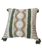 Load image into Gallery viewer, Boho Handwoven Textured Cotton Cushion Cover with Tassels – Earthy Green