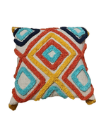 Load image into Gallery viewer, Handcrafted Boho Tufted Cushion Cover with Tassels – Multicolor Geometric Design