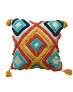 Load image into Gallery viewer, Handcrafted Boho Tufted Cushion Cover with Tassels – Multicolor Geometric Design