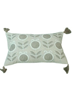Load image into Gallery viewer, RTATIOS Hand Embroidered Lumbar Cushion Cover with Tassels – Beige Floral Design