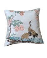 Load image into Gallery viewer, Oriental Crane Embroidered Cushion Cover – Pastel Blue