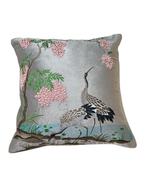 Load image into Gallery viewer, Oriental Crane Embroidered Cushion Cover – Stone Grey