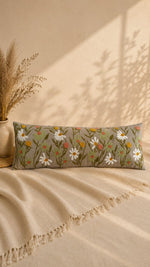 Load image into Gallery viewer, Wildflower Meadow Embroidered Lumbar Cushion Cover – Taupe Floral