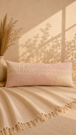 Load image into Gallery viewer, Blush Nordic Woven Lumbar Cushion Cover – Soft Pink & Ivory