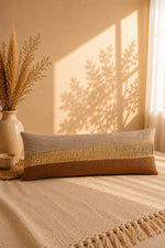 Load image into Gallery viewer, Luxe Gold Accent Lumbar Cushion Cover – Beige & Mocha