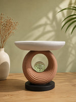 Load image into Gallery viewer, Ivory Ceramic Pedestal Bowl with Terracotta Ribbed Base – Modern Decorative Centerpiece | Luxury Table Bowl