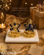 Load image into Gallery viewer, Premium Blue & Gold Ganesha & Lakshmi Idol Set