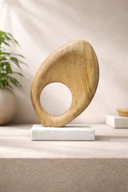 Abstract Wooden Loop Sculpture with Marble Base – Modern Table Decor
