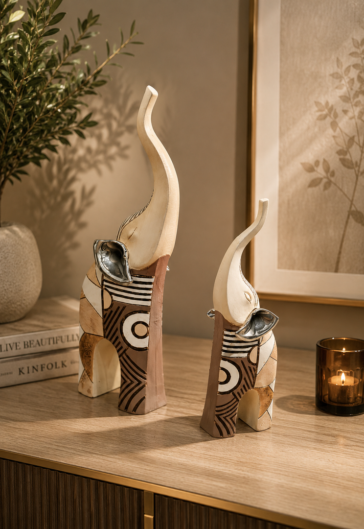Sculptural Elephant Decorative Figurines – Set of 2