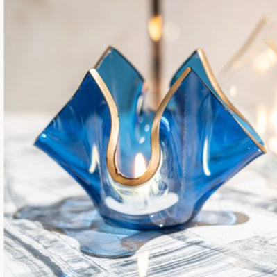 RA Blue clear glass candle holder