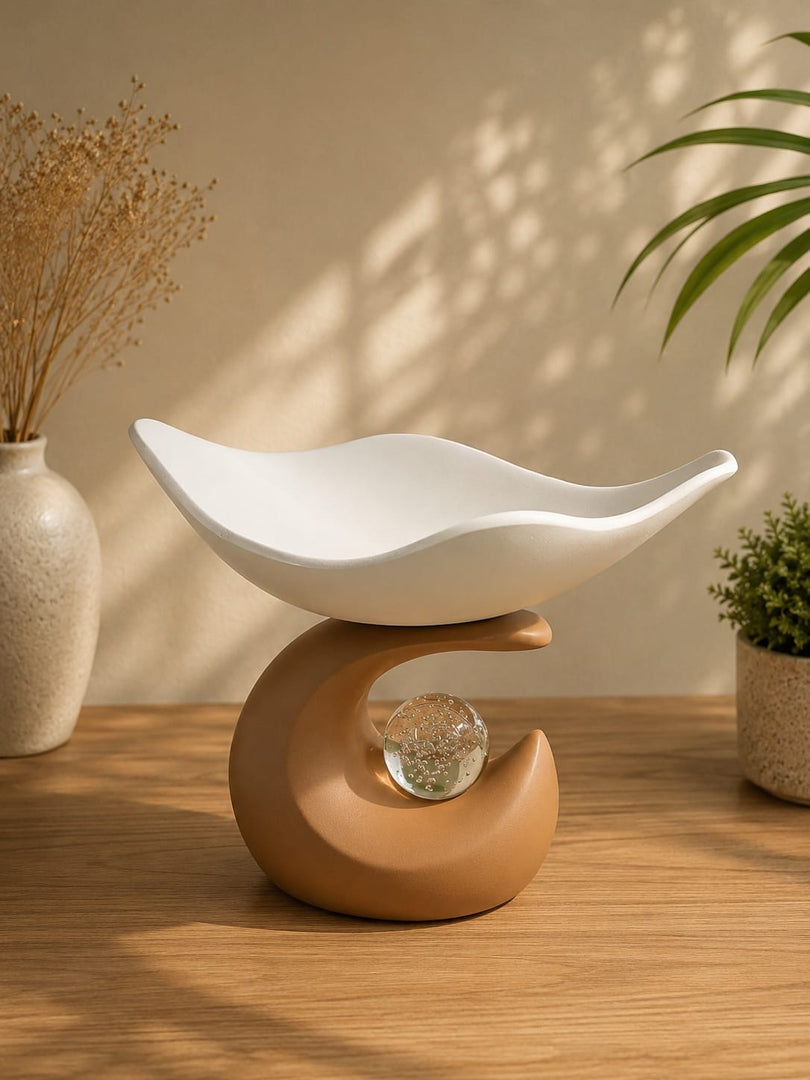 Modern Wave Ceramic Decorative Bowl with Sculptural Pedestal – Luxury Centerpiece Bowl | Contemporary Table Décor