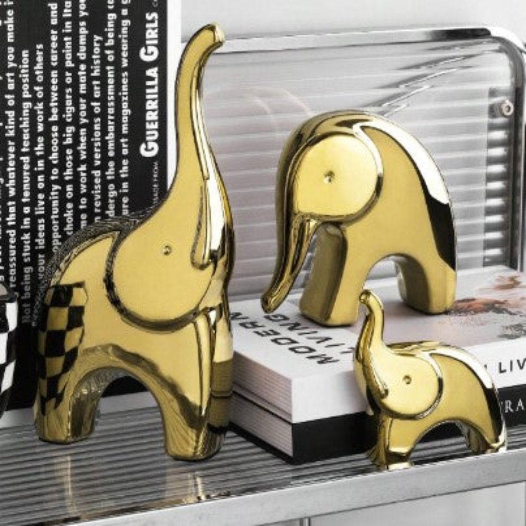 3pcs Ceramic Elephant Figurine Set