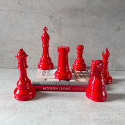 Red Chess Piece Sculptures (Set of 6)