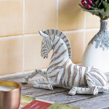 White Polyresin Distress African Zebra Table Decor