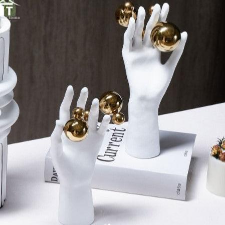 Resin White Hand with Golden Balls