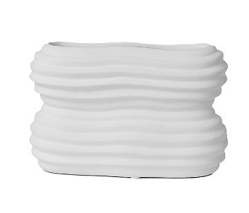 White Polyresin Rectangular Wave Textured Vase