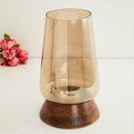 Load image into Gallery viewer, Fiesta Glass Hurricane Candle Holder with Wood Base
