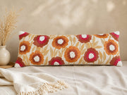 Autumn Bloom Embroidered Lumbar Cushion Cover – Rust & Coral Floral