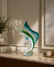 Emerald & Teal Glass Sailfish Sculpture – Luxury Decorative Showpiece