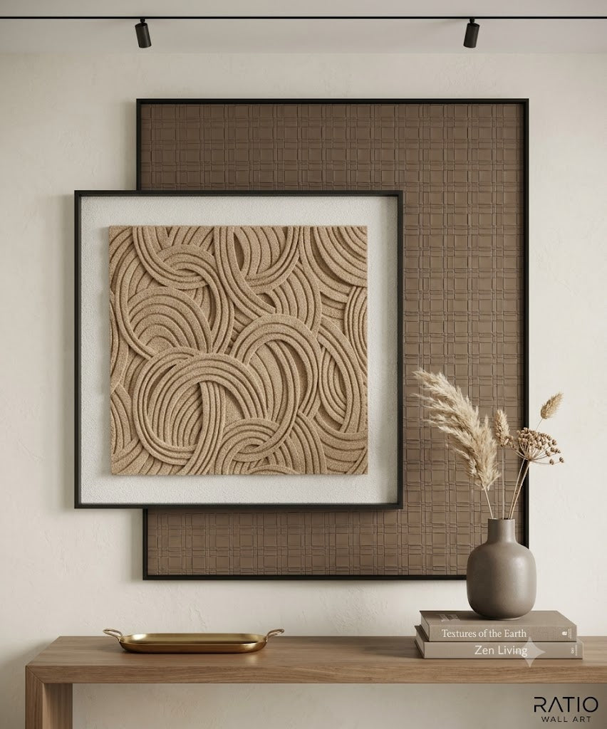 Modern 3D Textured Abstract Wall Art – Beige Wave Pattern Framed Décor