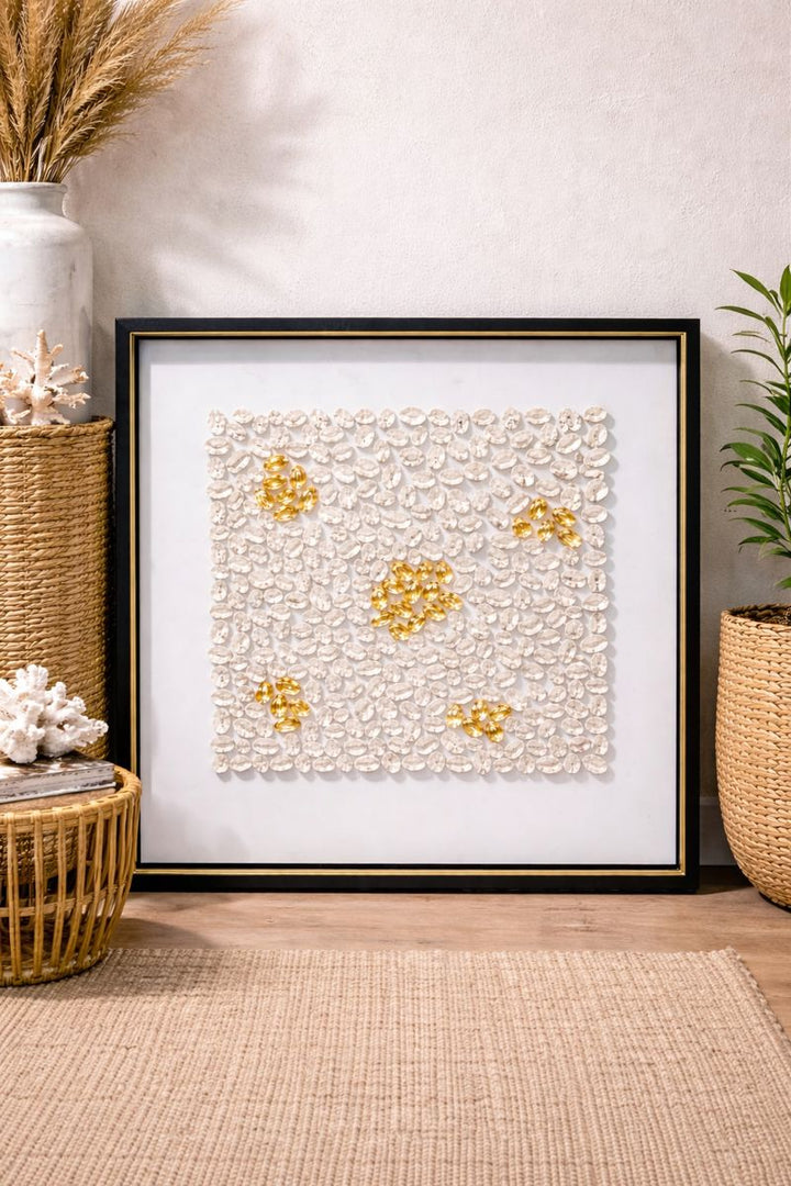 Golden Shell Abstract Wall Frame – Handcrafted Textured Art