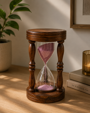 Vintage Wooden Sand Timer Hourglass – Elegant Wooden Frame with Pink Sand | Decorative Table Accent
