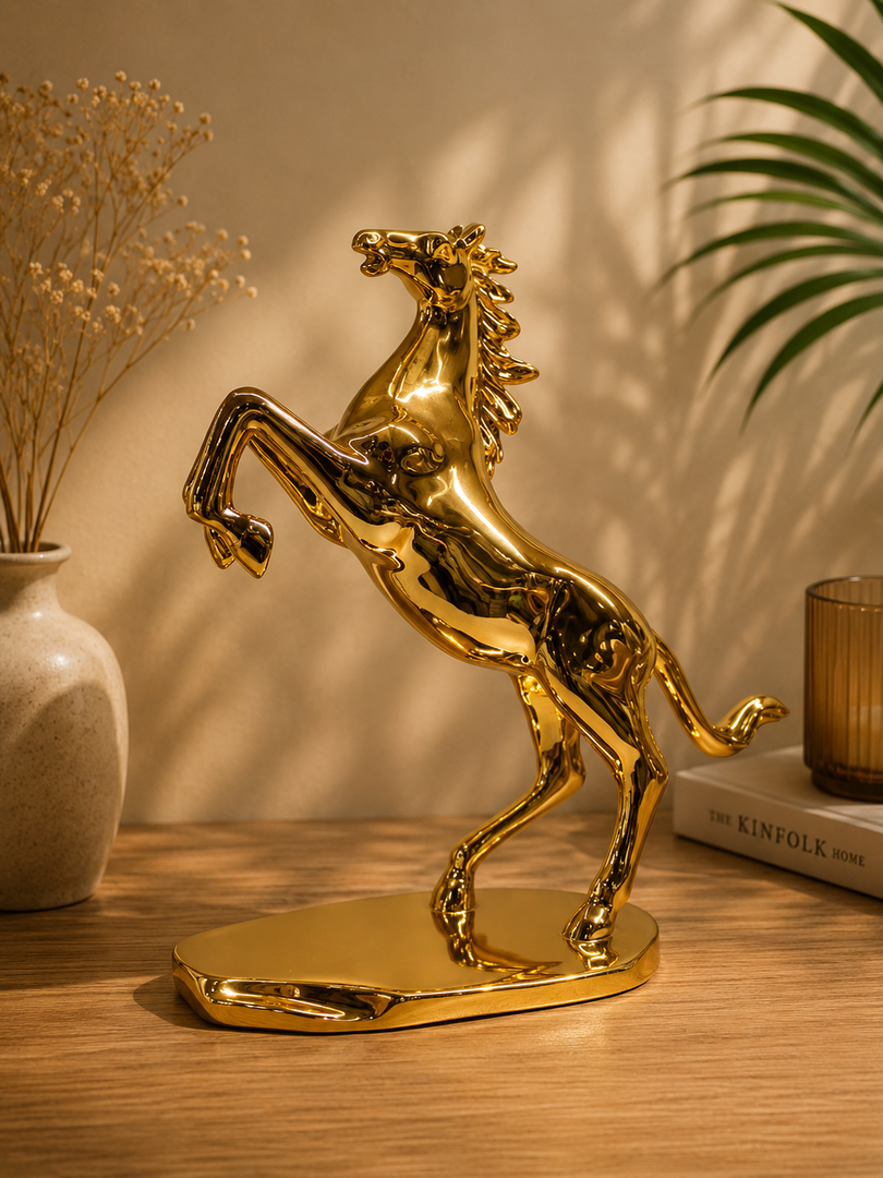 Luxury Gold Rearing Horse Sculpture – Premium Metallic Decorative Showpiece | Modern Tabletop Décor