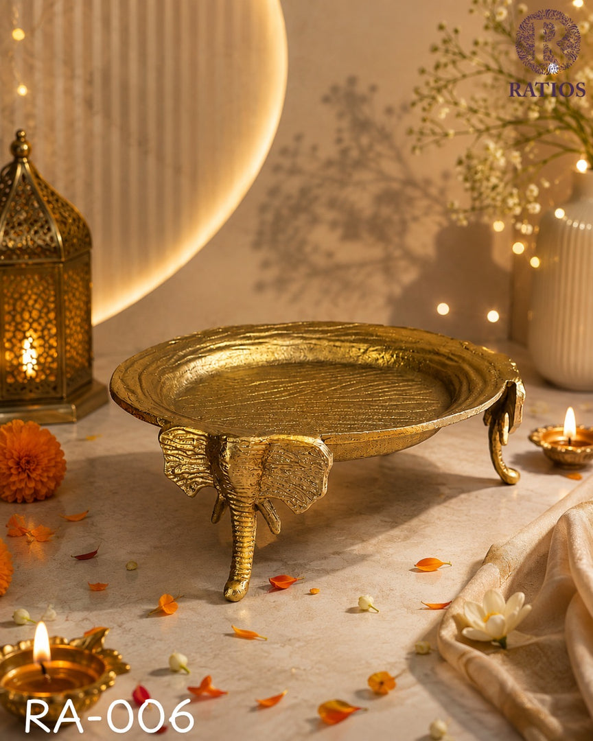 Royal Gold Elephant Pedestal Decorative Tray
