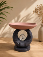Load image into Gallery viewer, Blush Pink Ceramic Pedestal Bowl with Glass Accent – Modern Decorative Centerpiece | Luxury Table Bowl
