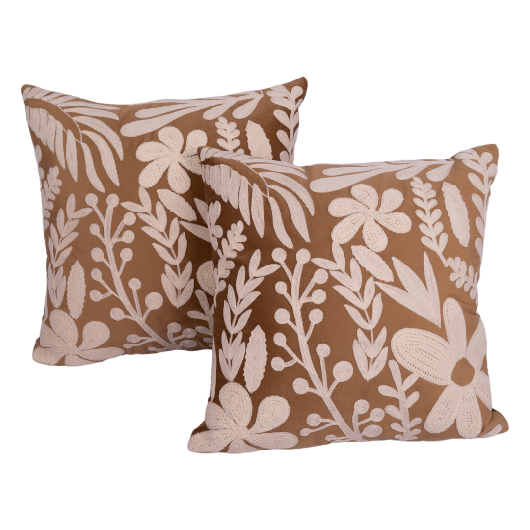 Floral Hue Cushion Cover Golden (Set Of Two)