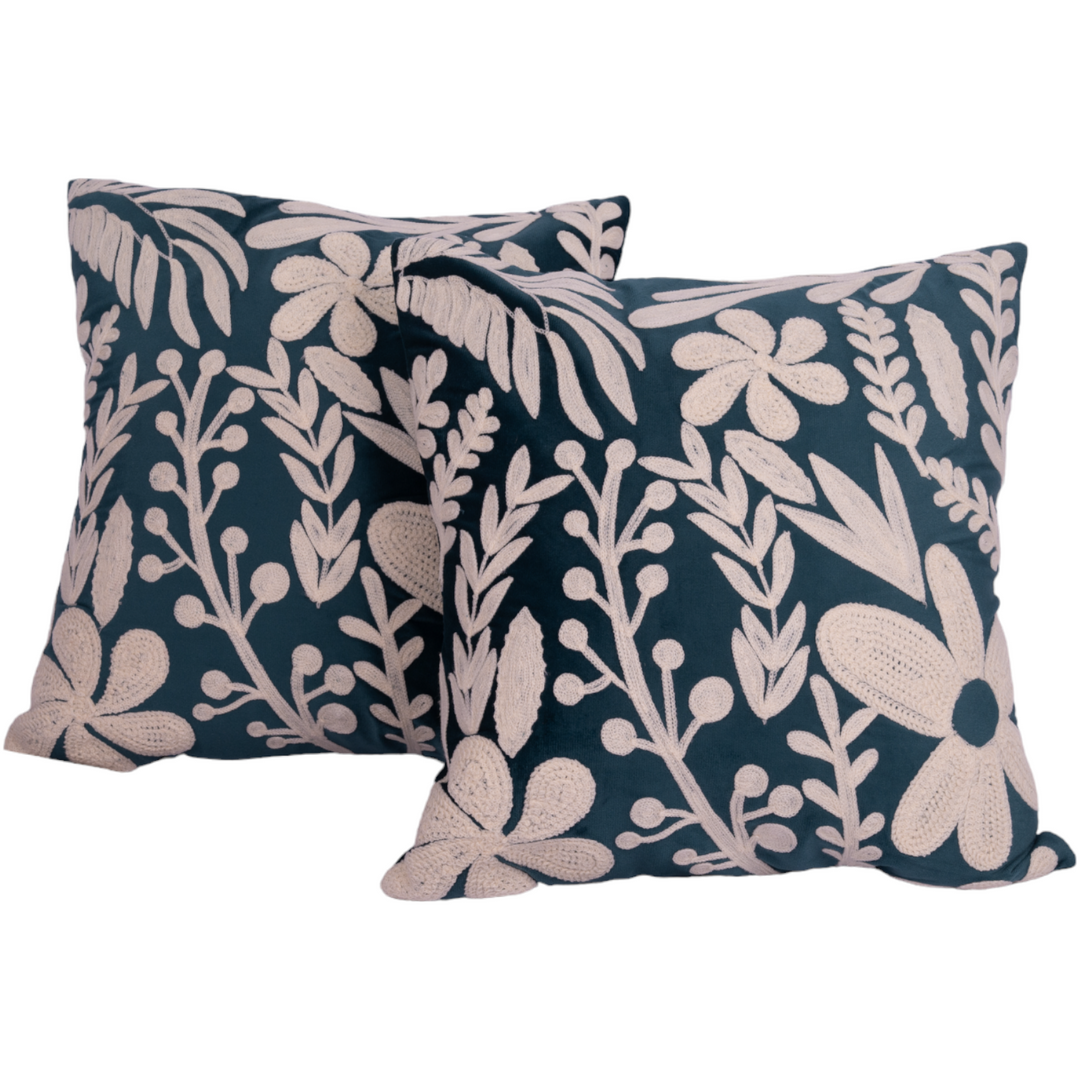 Floral Hue Cushion Cover Green  (Set Of Two)