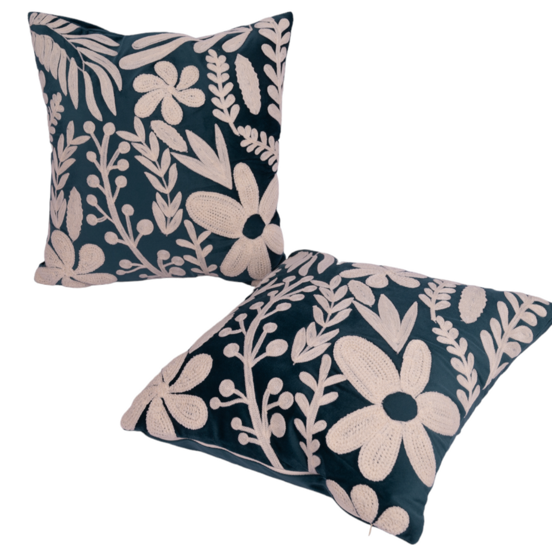 Floral Hue Cushion Cover Green  (Set Of Two)