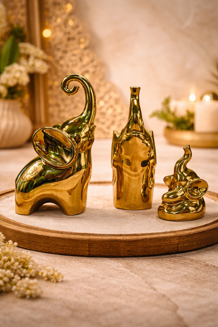 RA Golden Elephant Figurine Set of 3
