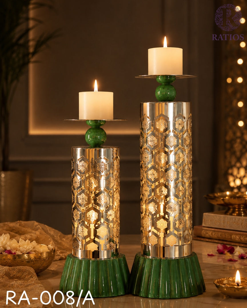 luxury-green-gold-pillar-candle-holder-set