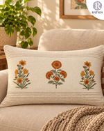 Load image into Gallery viewer, Embroidered Marigold Motif Rectangular Cushion Cover