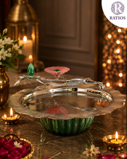 Floral Elegance Decorative Serving Tray with Green Base
