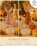 Load image into Gallery viewer, RATIOS Festive Glass Candle Holder &amp; Puja Bell Set | Celebrate Diwali with Elegance &amp; Warmth