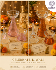 RATIOS Festive Glass Candle Holder & Puja Bell Set | Celebrate Diwali with Elegance & Warmth