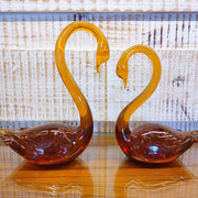 Glass Pair of Brown Swan Showpiece  (Set of 2)